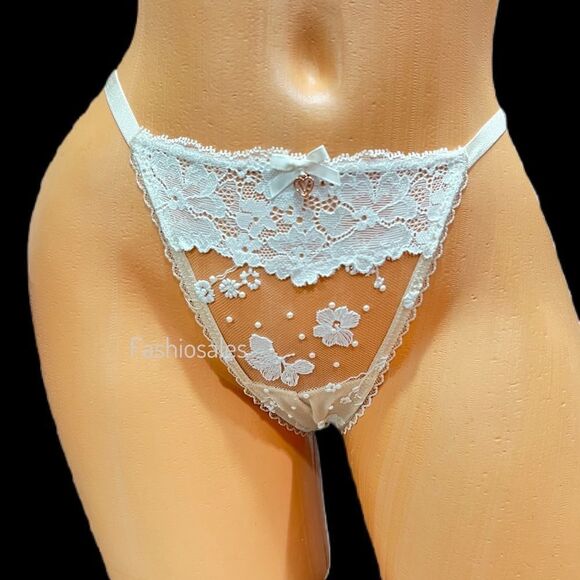 Victorias Secret Body Supersoft Lace and Embroidery String Thong Panty Champagne - Picture 1 of 9